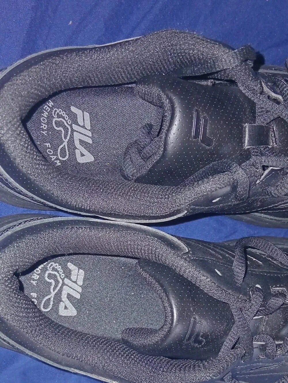 Fila WoMen's All-Black Leather Lace-Up Sneakers Memory Foam